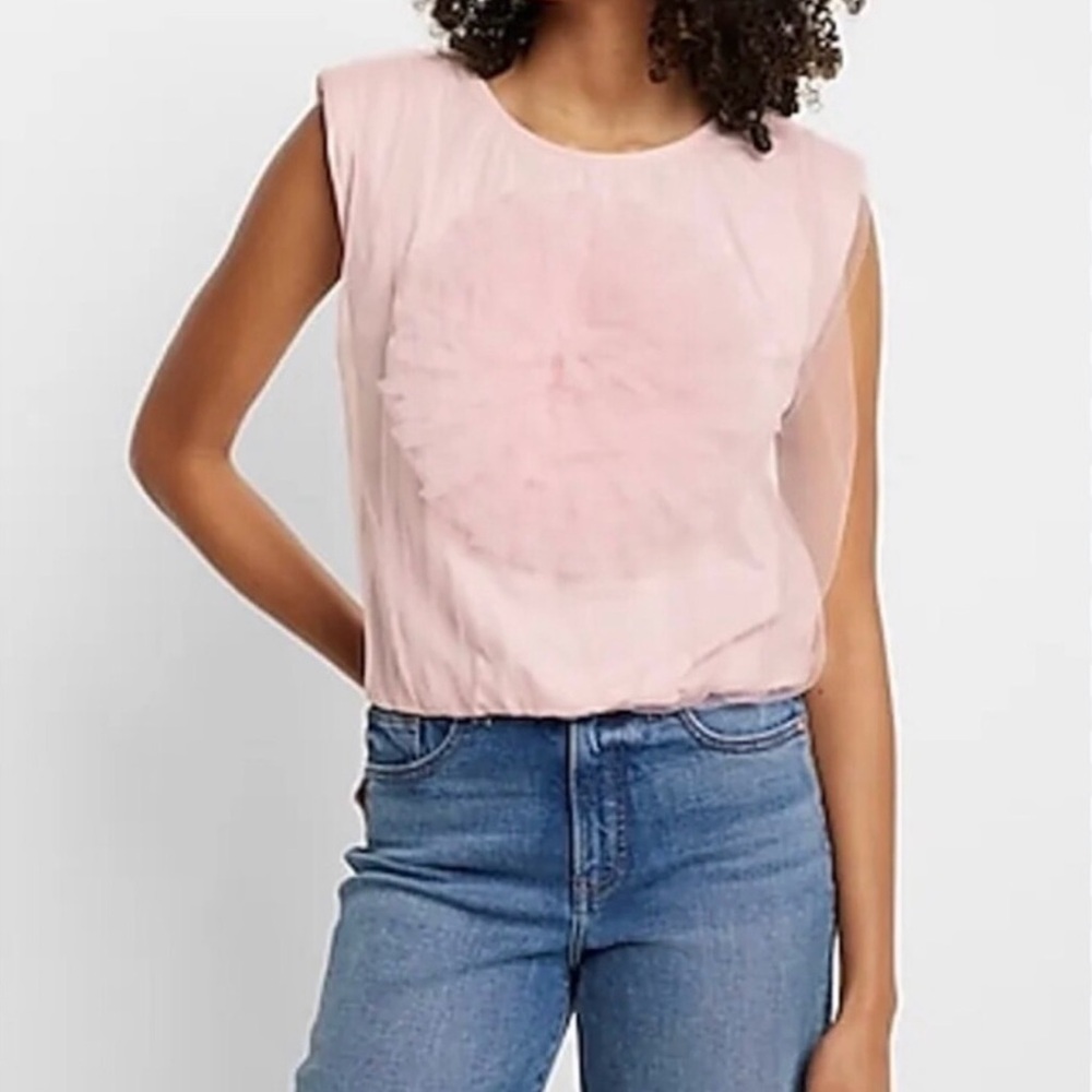 3/$30 Rosette Tulle Fabric Overlay Sleeveless Top